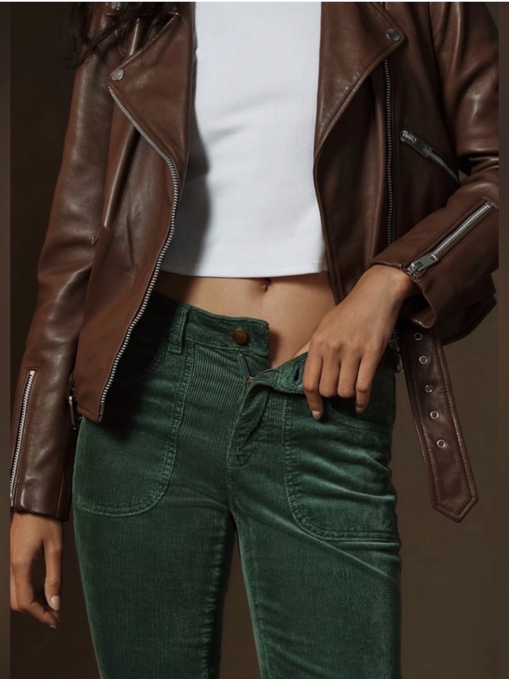 Anthropologie Pilcro The Low-Rise Icon Flare Corduroy Chop Pocket Green Size 25 - Picture 5 of 15